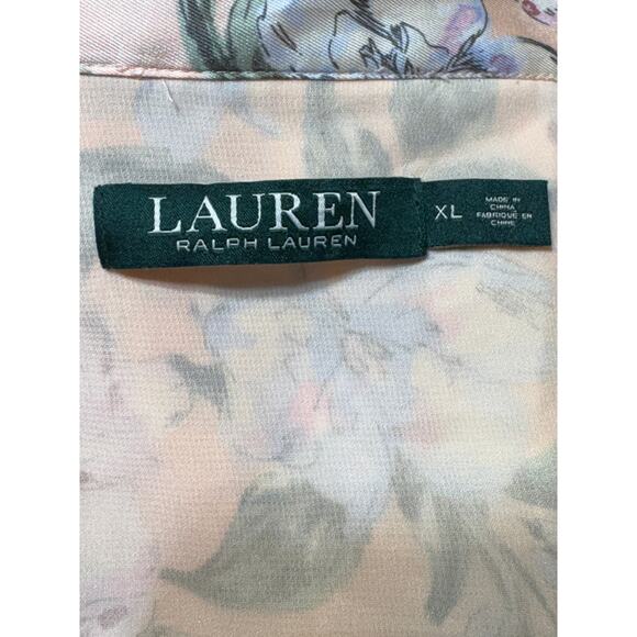 Lauren Ralph Lauren Pink Floral Satin Bell Sleeve Robe Size XL - Picture 5 of 12